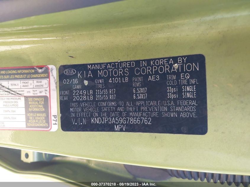 2016 KIA SOUL + - KNDJP3A59G7866762