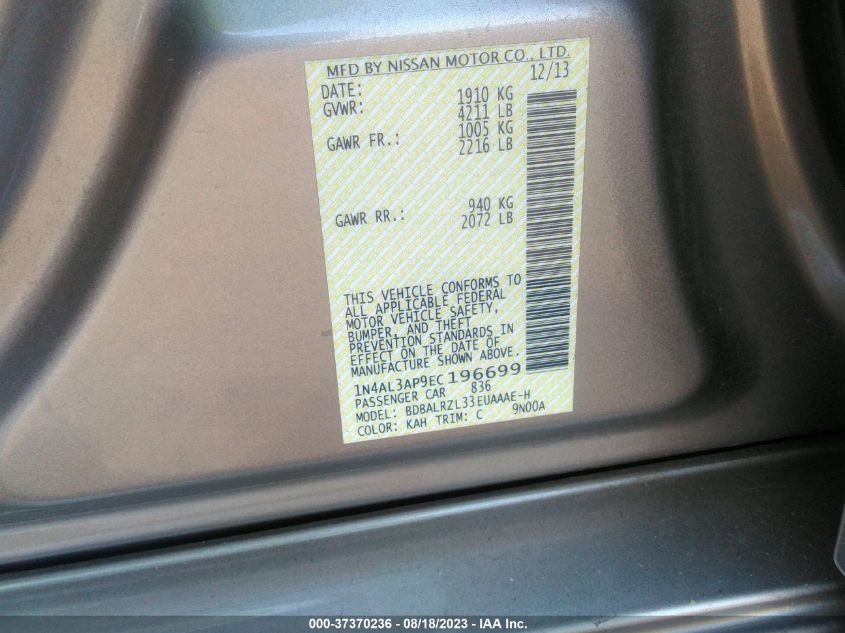 2014 NISSAN ALTIMA 2.5 S - 1N4AL3AP9EC196699