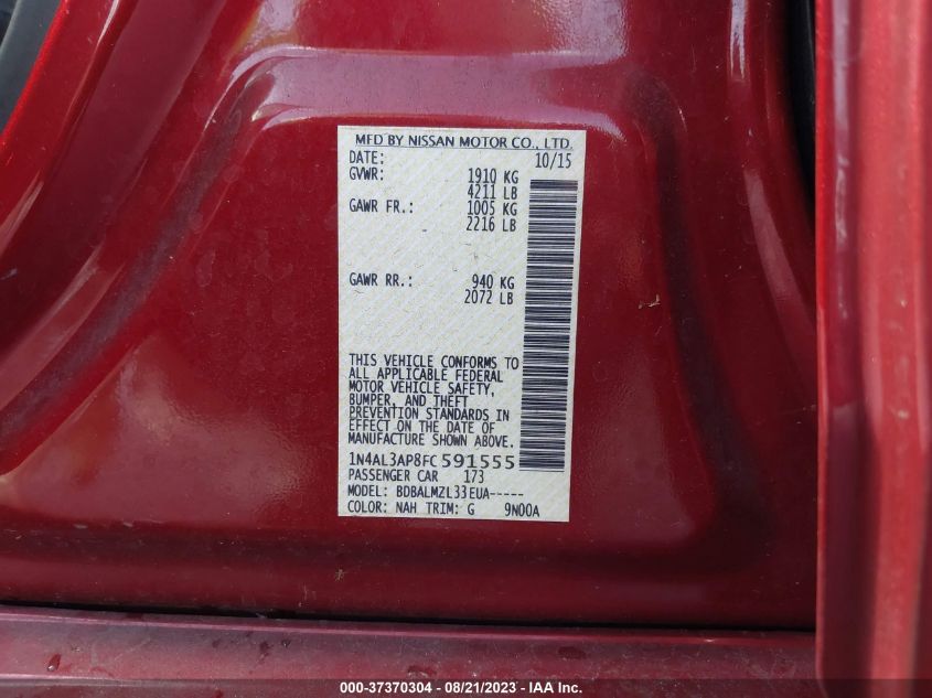 2015 NISSAN ALTIMA 2.5/S/SV/SL - 1N4AL3AP8FC591555