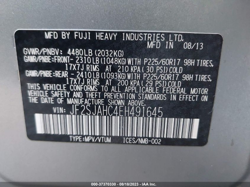 2014 SUBARU FORESTER 2.5I LIMITED - JF2SJAHC4EH491645