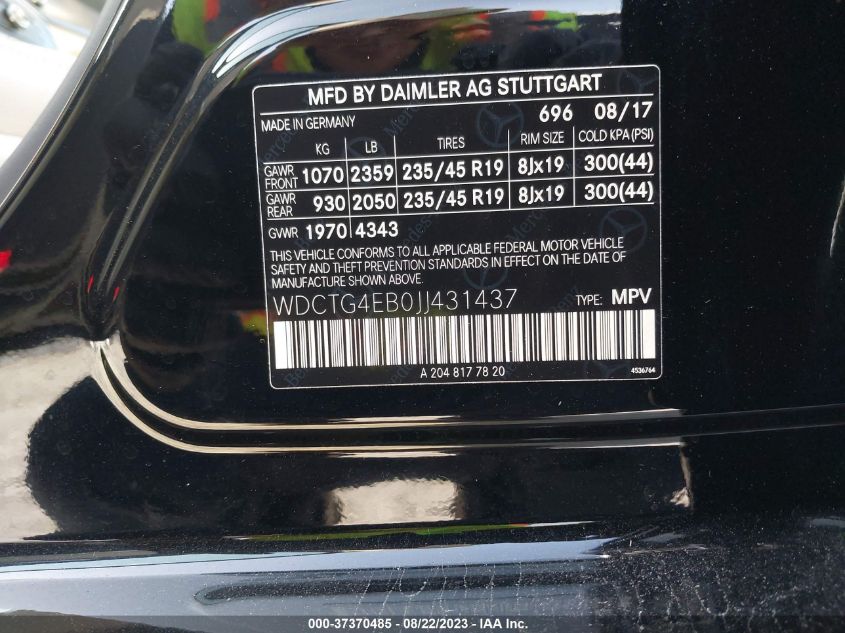 2018 MERCEDES-BENZ GLA GLA 250 - WDCTG4EB0JJ431437