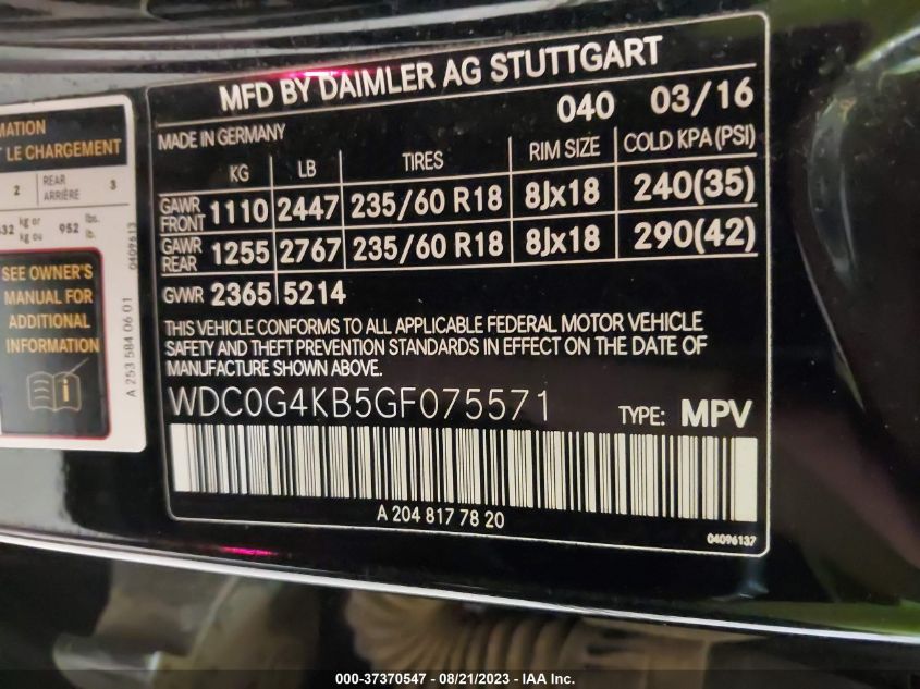 2016 MERCEDES-BENZ GLC GLC 300 - WDC0G4KB5GF075571