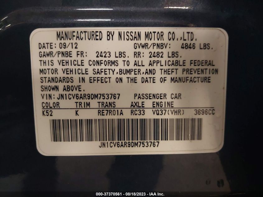 2013 INFINITI G37 SEDAN X - JN1CV6AR9DM753767