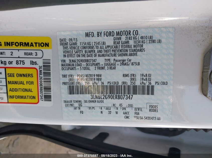 2014 LINCOLN MKZ - 3LN6L2G90ER807347