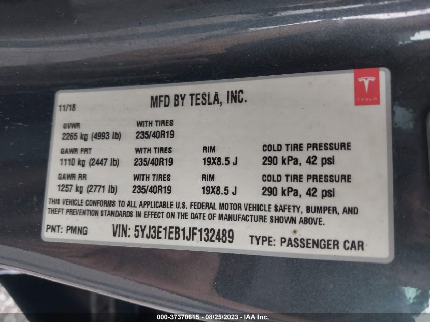 2018 TESLA MODEL 3 LONG RANGE - 5YJ3E1EB1JF132489