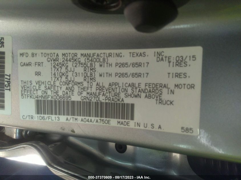 2015 TOYOTA TACOMA PRERUNNER - 5TFKU4HN6FX006695