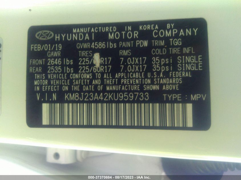 2019 HYUNDAI TUCSON SE - KM8J23A42KU959733