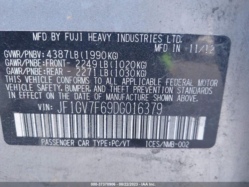 2013 SUBARU IMPREZA SEDAN WRX WRX JF1GV7F69DG016379