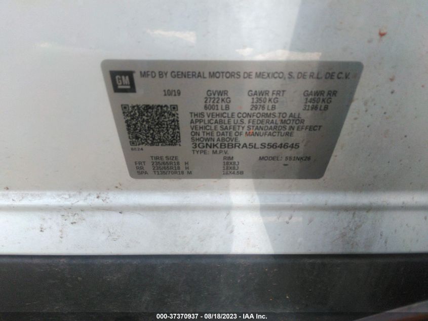 2020 CHEVROLET BLAZER 1LT - 3GNKBBRA5LS564645