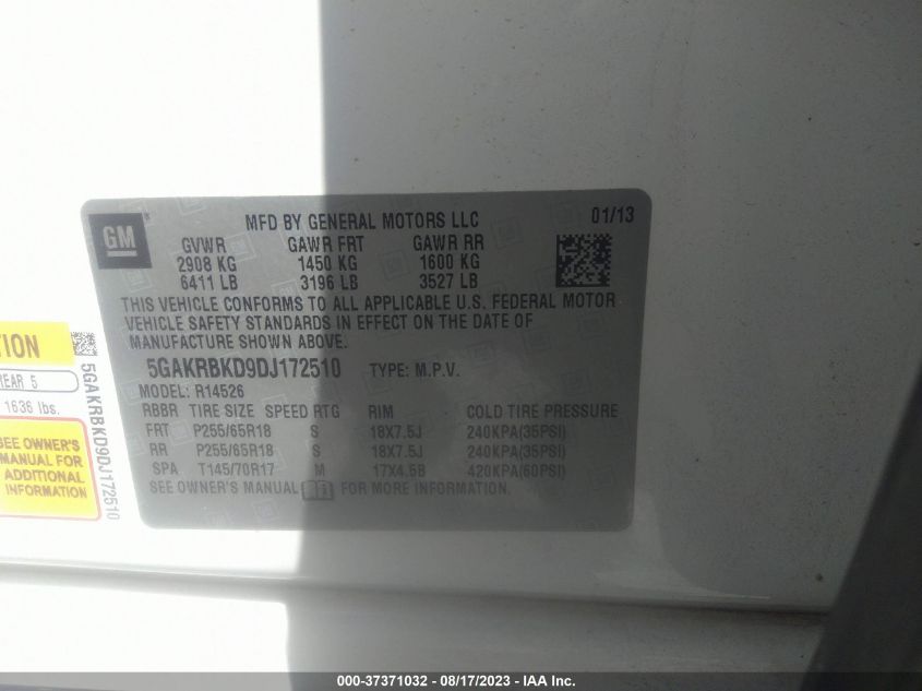 2013 BUICK ENCLAVE CONVENIENCE - 5GAKRBKD9DJ172510