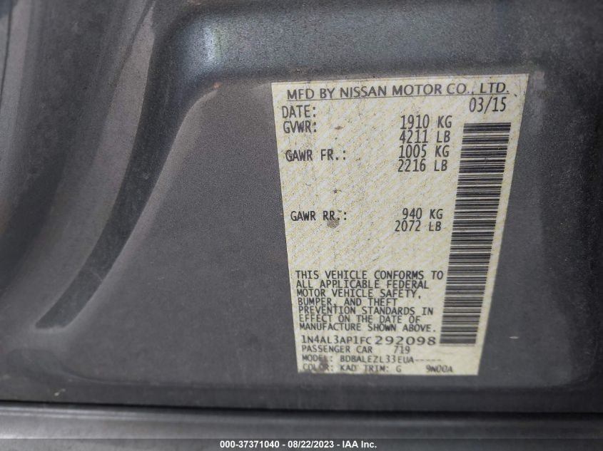 2015 NISSAN ALTIMA 2.5 S - 1N4AL3AP1FC292098