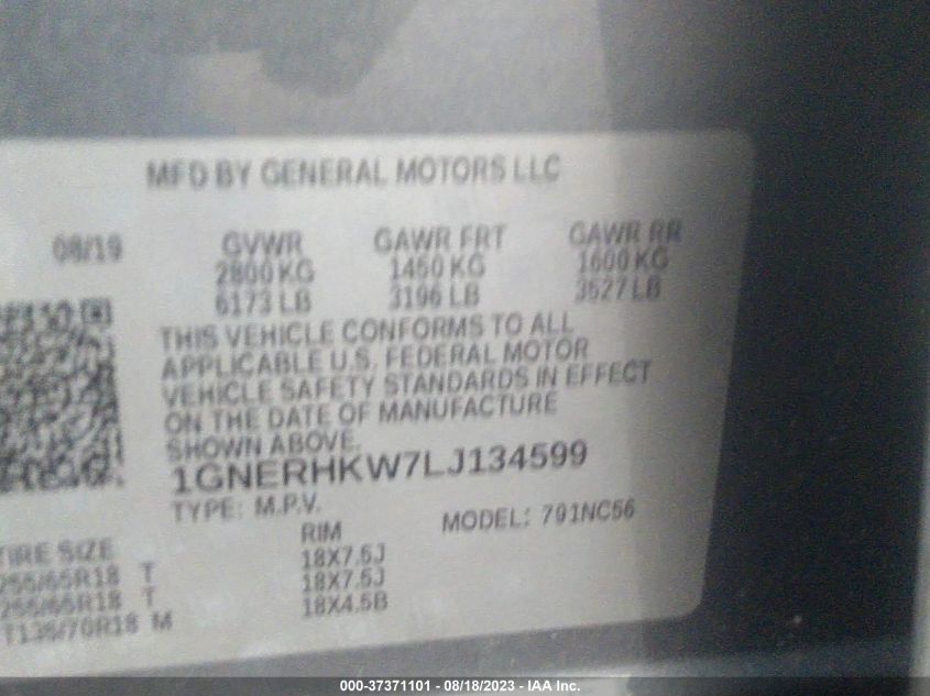 2020 CHEVROLET TRAVERSE LT LEATHER - 1GNERHKW7LJ134599