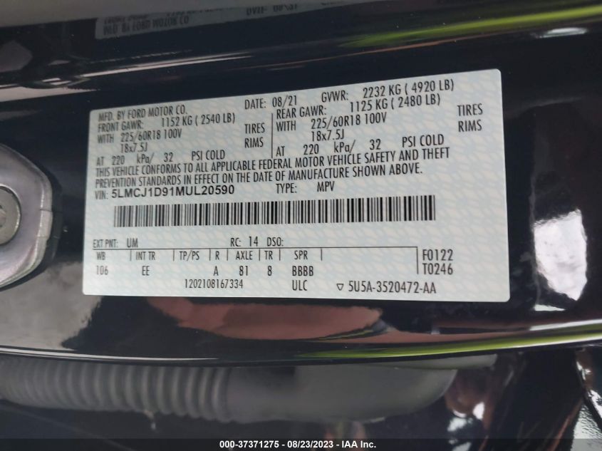 2021 LINCOLN CORSAIR STANDARD - 5LMCJ1D91MUL20590
