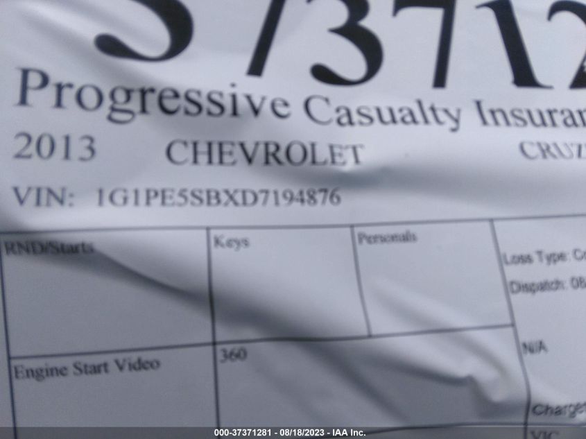 2013 CHEVROLET CRUZE LT - 1G1PE5SBXD7194876