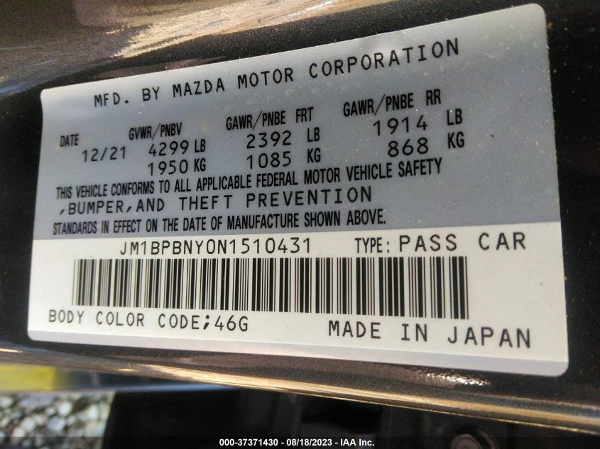 2022 MAZDA MAZDA3 HATCHBACK 2.5 TURBO PREMIUM PLUS JM1BPBNY0N1510431