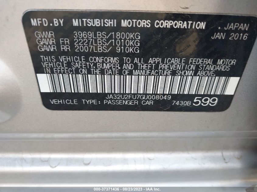 2016 MITSUBISHI LANCER ES - JA32U2FU7GU008049
