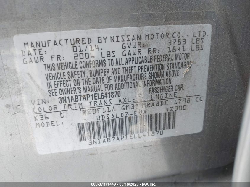 2014 NISSAN SENTRA SV - 3N1AB7AP1EL641870
