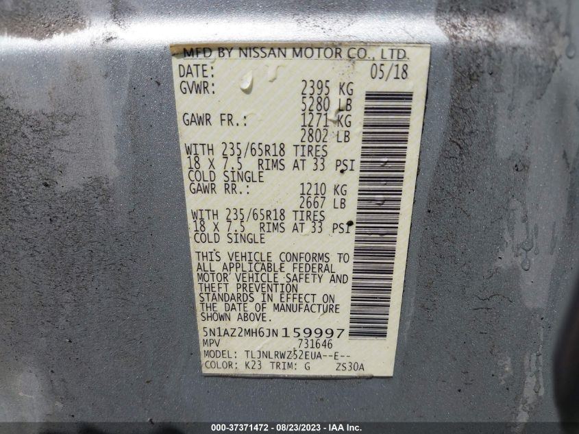 2018 NISSAN MURANO SL - 5N1AZ2MH6JN159997