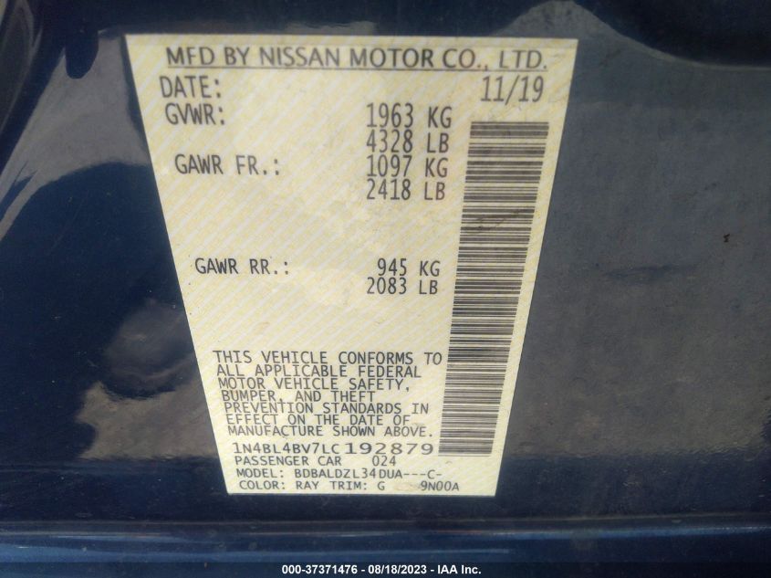 2020 NISSAN ALTIMA 2.5 S - 1N4BL4BV7LC192879