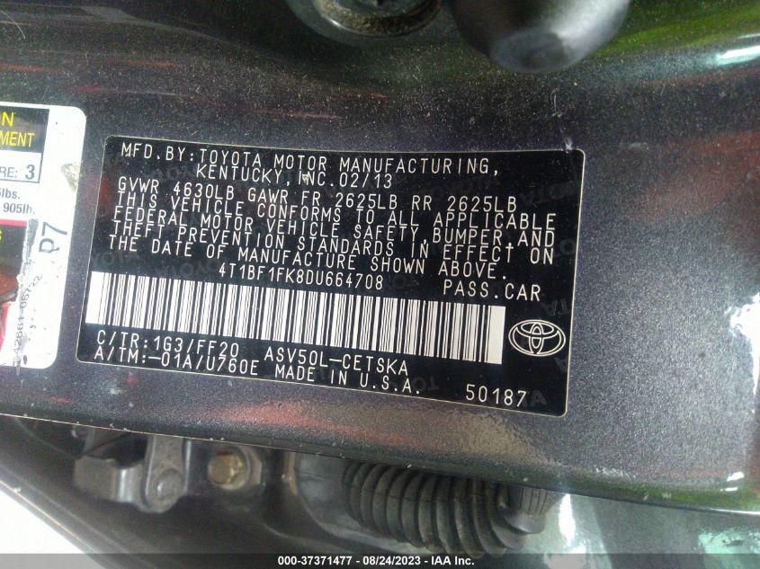 2013 TOYOTA CAMRY L/LE/SE/XLE - 4T1BF1FK8DU664708
