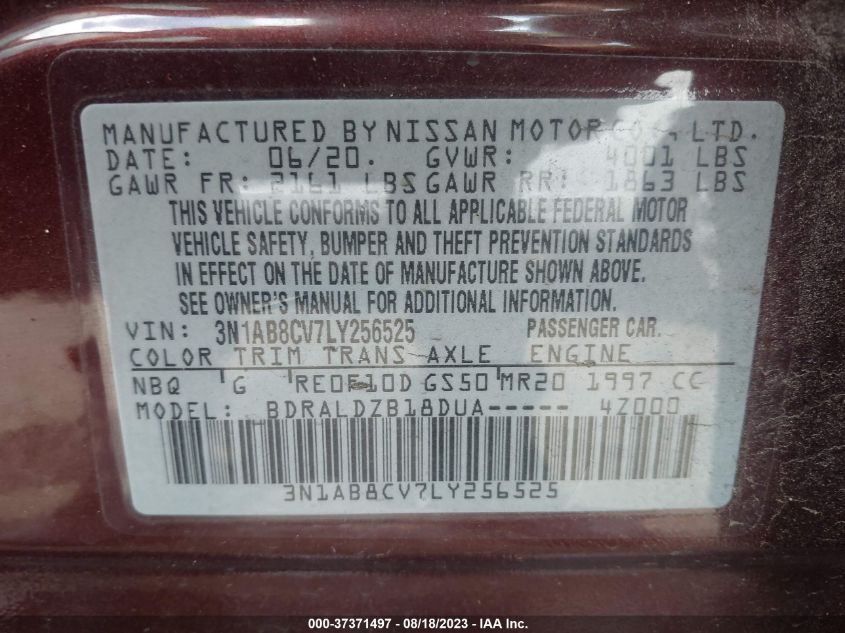 3N1AB8CV7LY256525 Nissan Sentra SV 9