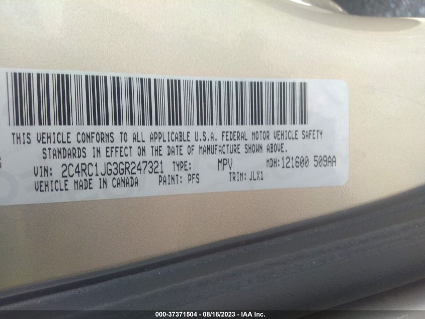 2016 CHRYSLER TOWN & COUNTRY LIMITED - 2C4RC1JG3GR247321