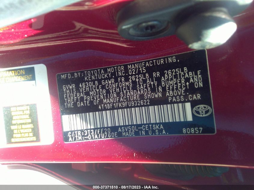 2015 TOYOTA CAMRY SE - 4T1BF1FK9FU932622