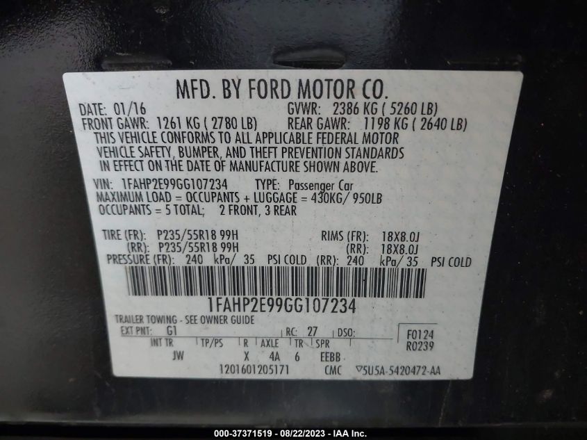 2016 FORD TAURUS SEL - 1FAHP2E99GG107234