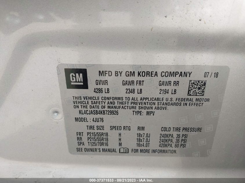 2019 BUICK ENCORE PREFERRED - KL4CJASB4KB729926
