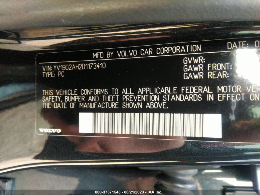 2013 VOLVO S80 T6 YV1902AH2D1173410