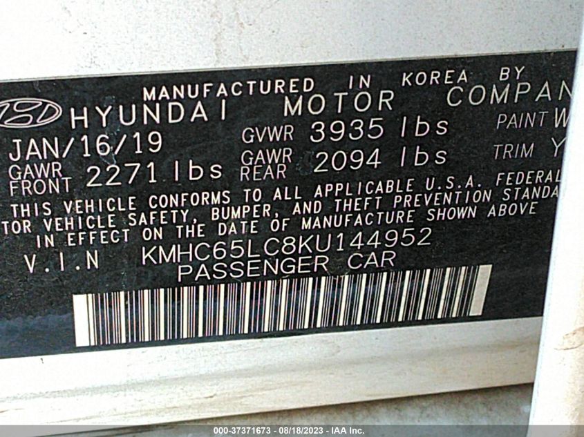 2019 HYUNDAI IONIQ HYBRID BLUE - KMHC65LC8KU144952