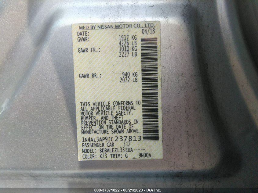 2018 NISSAN ALTIMA 2.5 S - 1N4AL3AP9JC237813