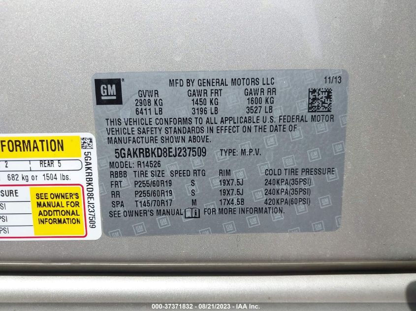 2014 BUICK ENCLAVE LEATHER - 5GAKRBKD8EJ237509