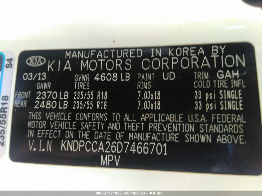 2013 KIA SPORTAGE EX - KNDPCCA26D7466701