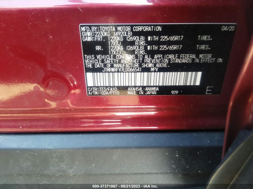 2020 TOYOTA RAV4 HYBRID XLE - JTMRWRFV7LD066541