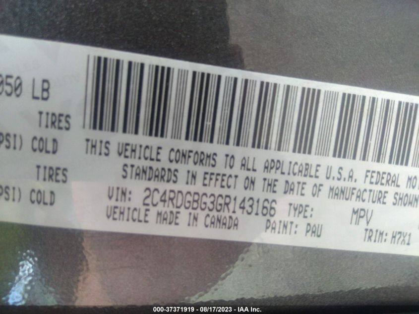 2016 DODGE GRAND CARAVAN SE - 2C4RDGBG3GR143166