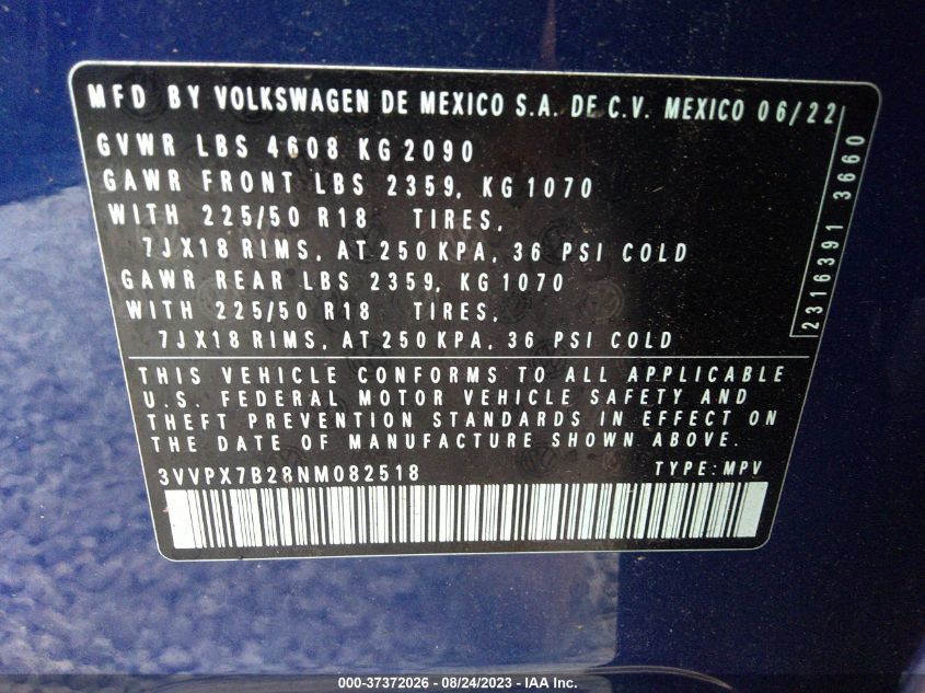 2022 VOLKSWAGEN TAOS SE - 3VVPX7B28NM082518