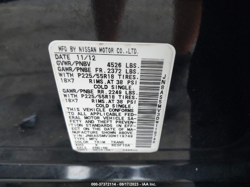 2013 NISSAN ROGUE SL - JN8AS5MV3DW119749