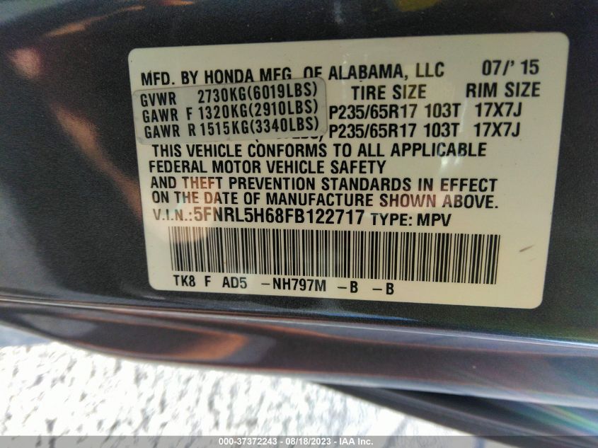 2015 HONDA ODYSSEY EX-L - 5FNRL5H68FB122717