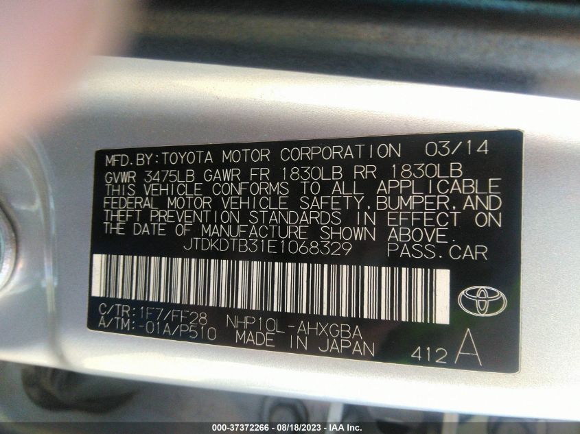 2014 TOYOTA PRIUS C ONE/THREE/TWO/FOUR - JTDKDTB31E1068329