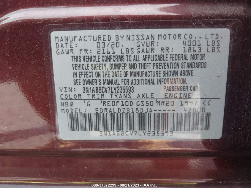 2020 NISSAN SENTRA SV - 3N1AB8CV7LY235593