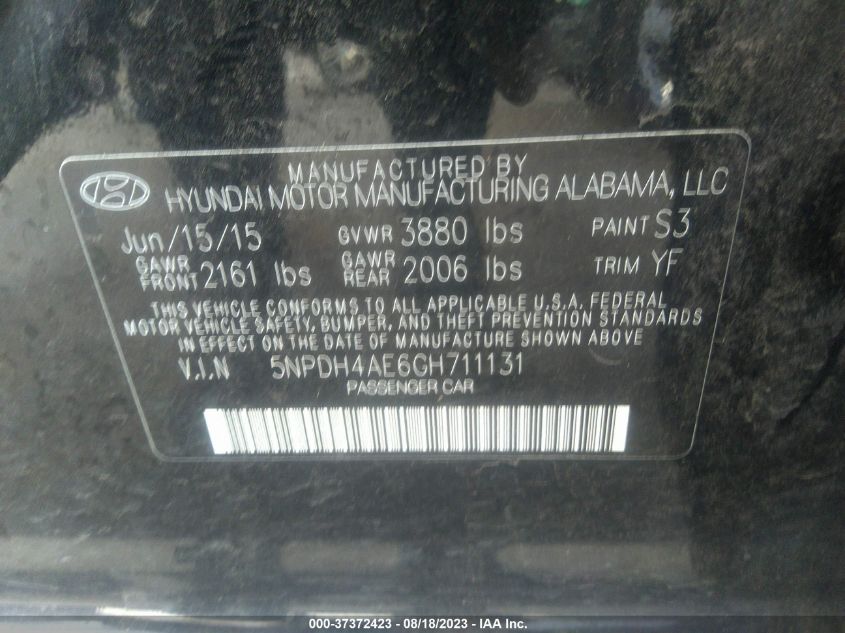2016 HYUNDAI ELANTRA SE - 5NPDH4AE6GH711131