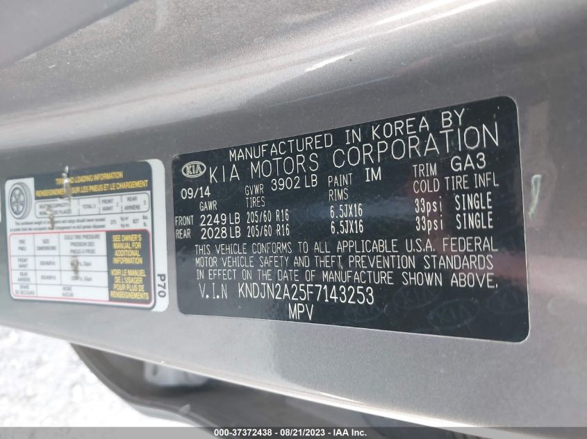 2015 KIA SOUL - KNDJN2A25F7143253