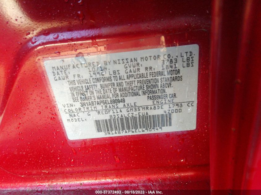 2014 NISSAN SENTRA S - 3N1AB7AP6EL690949