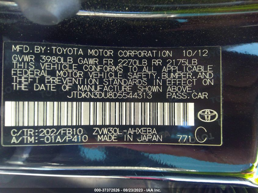 2013 TOYOTA PRIUS ONE/TWO/THREE/FOUR/FIVE - JTDKN3DU8D5544313