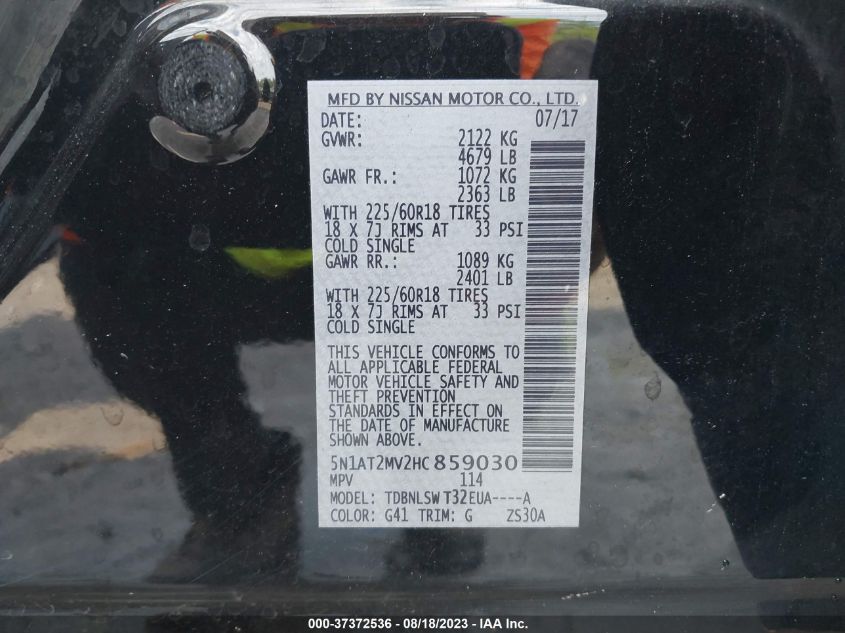 2017 NISSAN ROGUE SL - 5N1AT2MV2HC859030