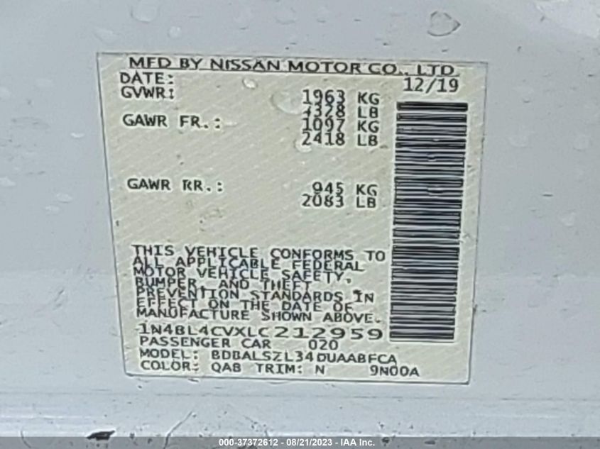 2020 NISSAN ALTIMA 2.5 SR - 1N4BL4CVXLC212959