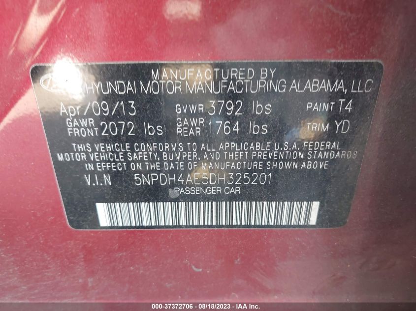 2013 HYUNDAI ELANTRA GLS - 5NPDH4AE5DH325201