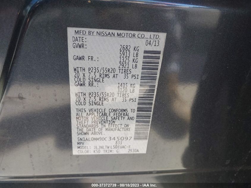 2013 INFINITI JX 5N1AL0MM9DC345097
