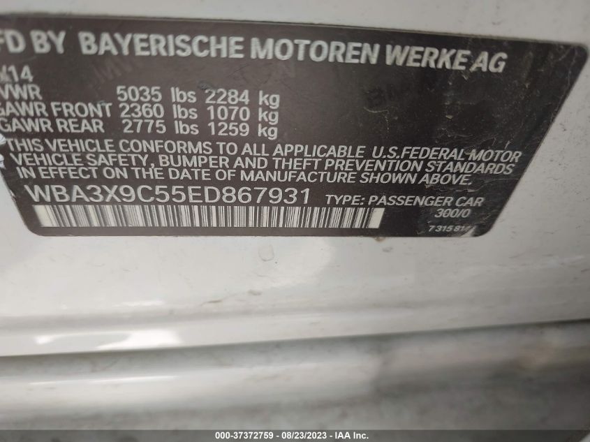 2014 BMW 3 SERIES GRAN TURISMO 335I XDRIVE WBA3X9C55ED867931